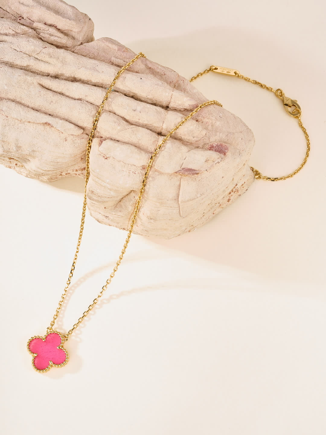 Van Cleef & Arpels Magic Alhambra Pink Enamel Gold Necklace